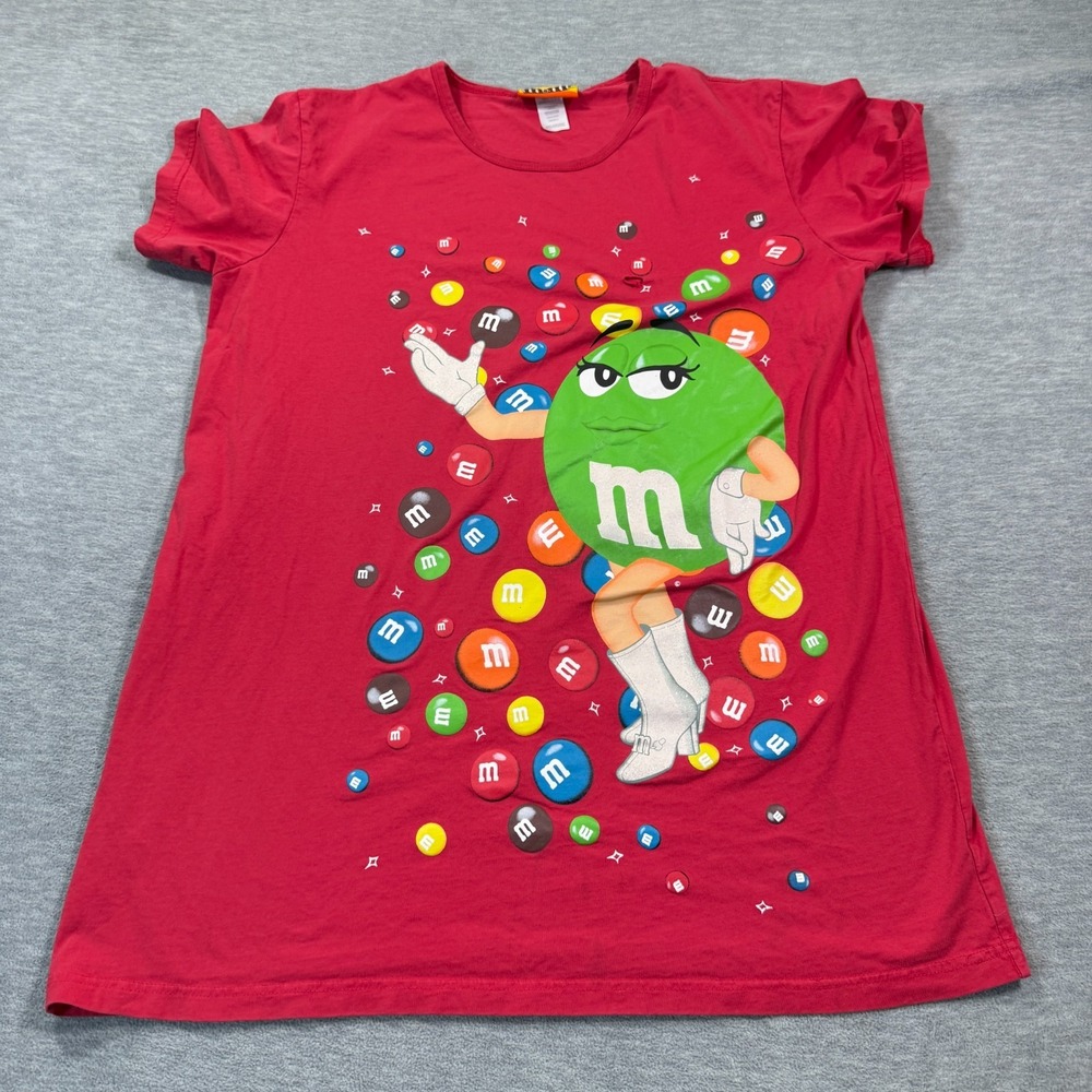 M&M's Shirt Dress Women S/L Red Graphic‎ Tee Green M&M Character Candy